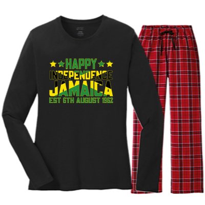 Happy Independence Jamaica Est 6th August 1962 Jamaican Flag Women's Long Sleeve Flannel Pajama Set 