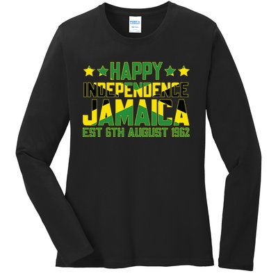 Happy Independence Jamaica Est 6th August 1962 Jamaican Flag Ladies Long Sleeve Shirt