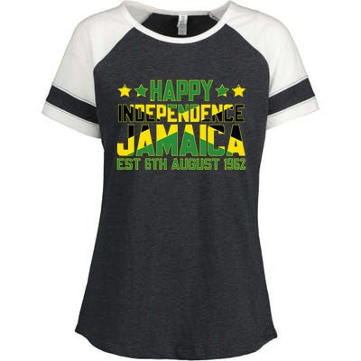 Happy Independence Jamaica Est 6th August 1962 Jamaican Flag Enza Ladies Jersey Colorblock Tee