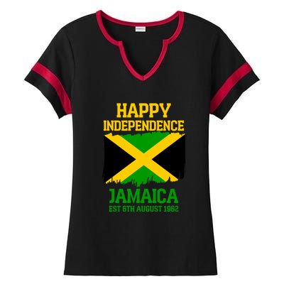 Happy Independence Jamaica Est 6th August 1962 Jamaican Flag Ladies Halftime Notch Neck Tee