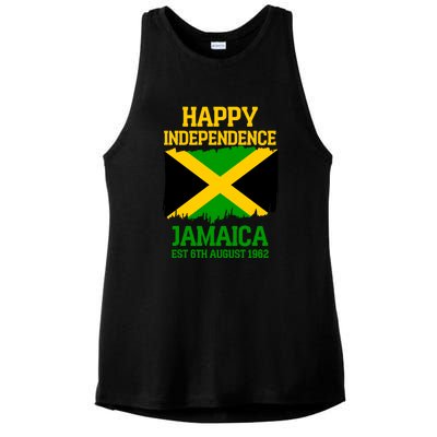 Happy Independence Jamaica Est 6th August 1962 Jamaican Flag Ladies PosiCharge Tri-Blend Wicking Tank