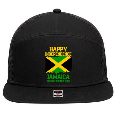 Happy Independence Jamaica Est 6th August 1962 Jamaican Flag 7 Panel Mesh Trucker Snapback Hat