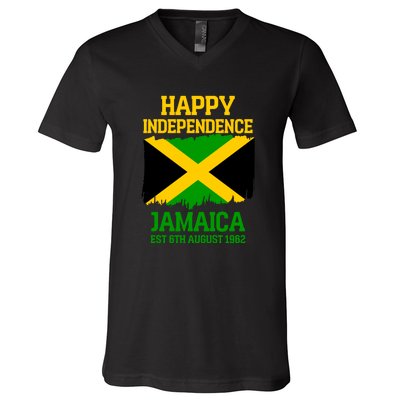 Happy Independence Jamaica Est 6th August 1962 Jamaican Flag V-Neck T-Shirt