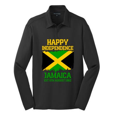 Happy Independence Jamaica Est 6th August 1962 Jamaican Flag Silk Touch Performance Long Sleeve Polo