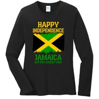 Happy Independence Jamaica Est 6th August 1962 Jamaican Flag Ladies Long Sleeve Shirt