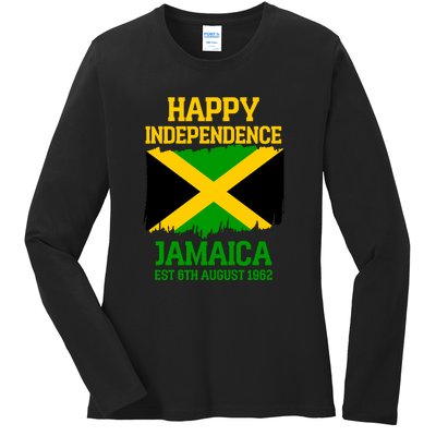 Happy Independence Jamaica Est 6th August 1962 Jamaican Flag Ladies Long Sleeve Shirt