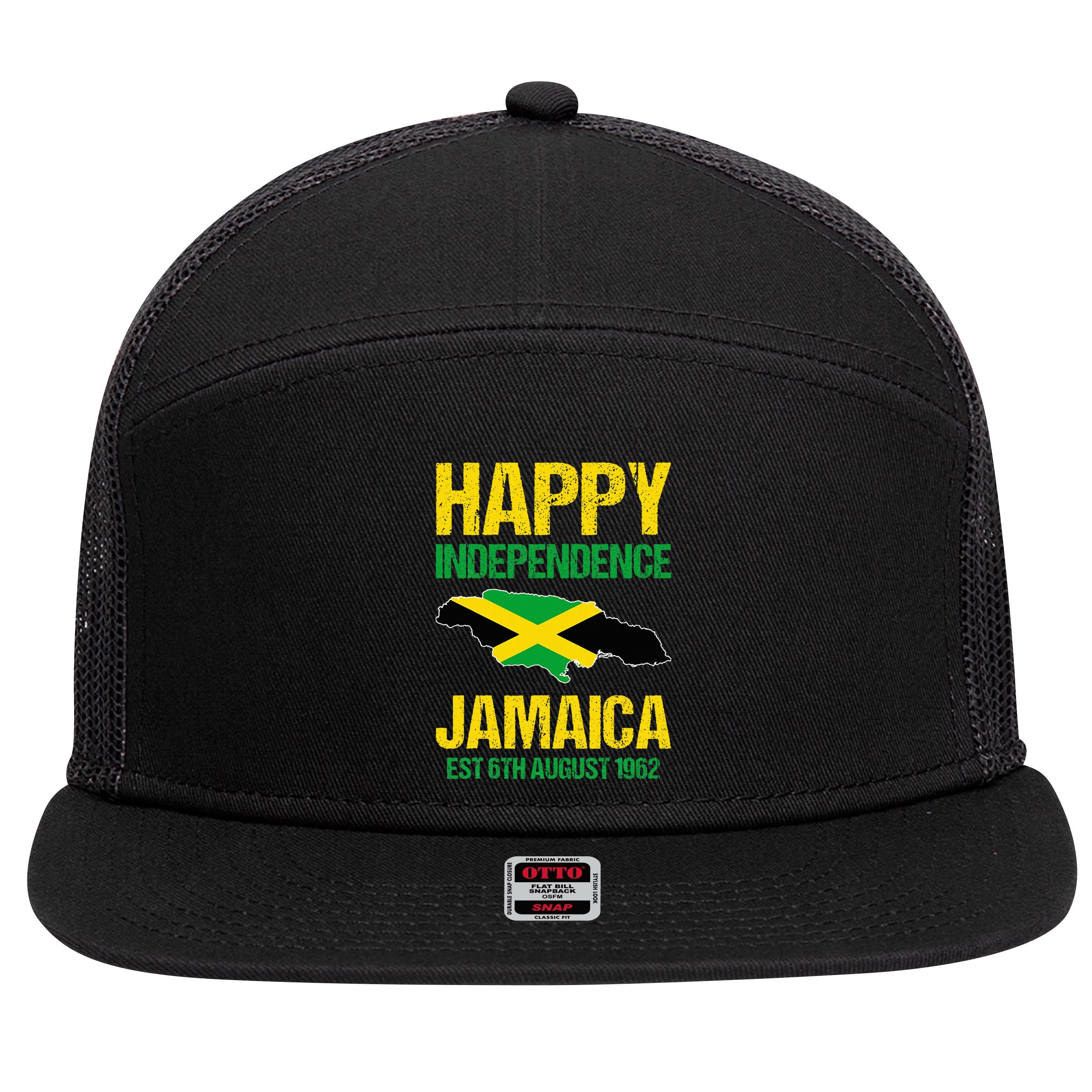 Happy Independence Jamaica Est 6th August 1962 Jamaican 7 Panel Mesh Trucker Snapback Hat