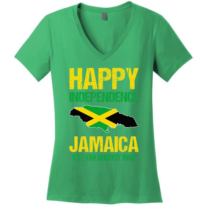 Happy Independence Jamaica Est 6th August 1962 Jamaican Women's V-Neck T-Shirt