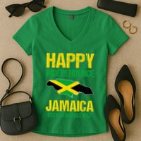 Happy Independence Jamaica Est 6th August 1962 Jamaican Women's V-Neck T-Shirt
