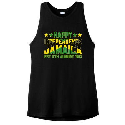 Happy Independence Jamaica Est 6th August 1962 Jamaican Flag Ladies PosiCharge Tri-Blend Wicking Tank