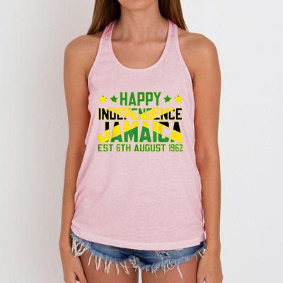 Happy Independence Jamaica Est 6th August 1962 Jamaican Flag Women's Knotted Racerback Tank