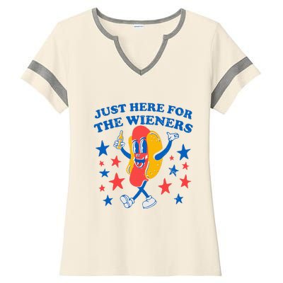 Hotdog IM Just Here For The Wieners 4th Of July Ladies Halftime Notch Neck Tee