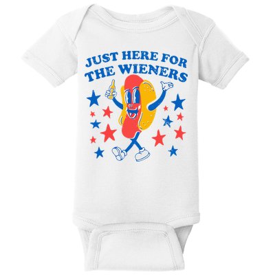 Hotdog IM Just Here For The Wieners 4th Of July Baby Bodysuit