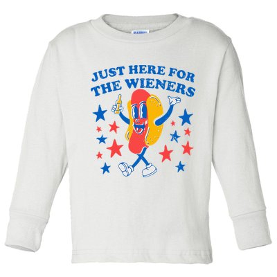 Hotdog IM Just Here For The Wieners 4th Of July Toddler Long Sleeve Shirt