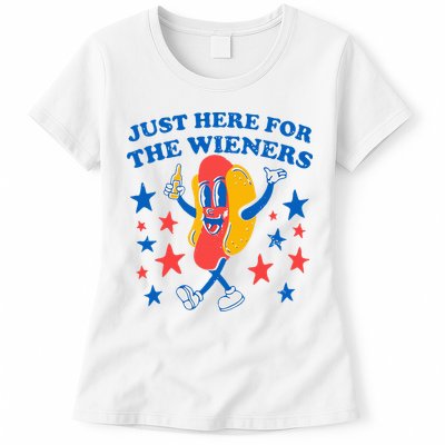 Hotdog IM Just Here For The Wieners 4th Of July Womens T-Shirt