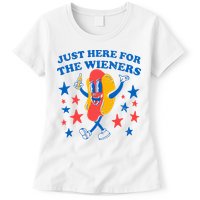 Hotdog IM Just Here For The Wieners 4th Of July Womens T-Shirt