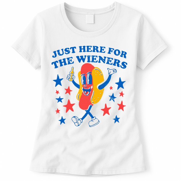 Hotdog IM Just Here For The Wieners 4th Of July Womens T-Shirt