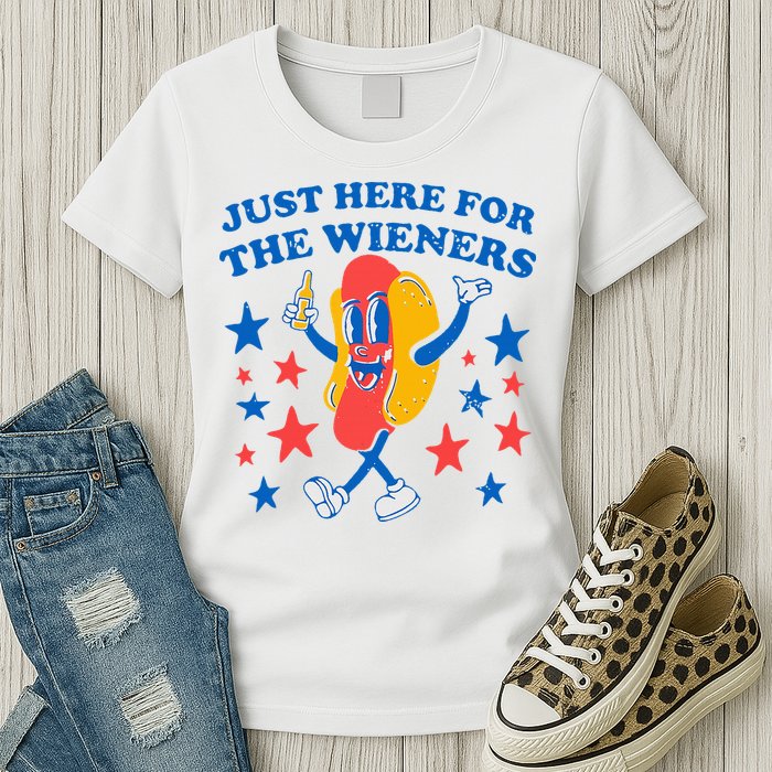 Hotdog IM Just Here For The Wieners 4th Of July Womens T-Shirt