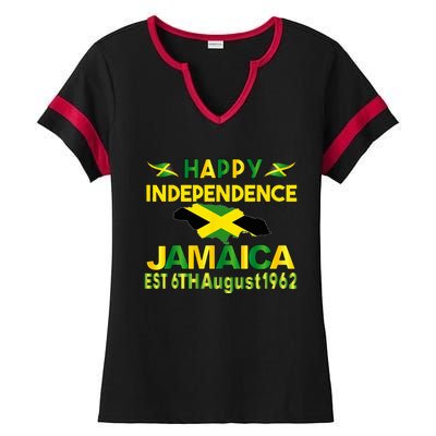 Happy Independence Jamaica Day Jamaican Flag 1962 Ladies Halftime Notch Neck Tee