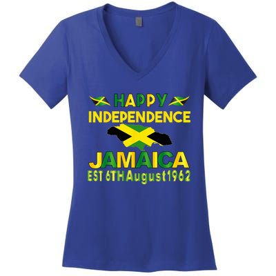 Happy Independence Jamaica Day Jamaican Flag 1962 Women's V-Neck T-Shirt