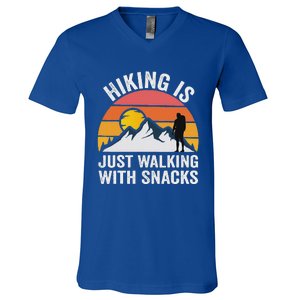 Hiking Is Just Walking With Snacks Hiking Humor V-Neck T-Shirt