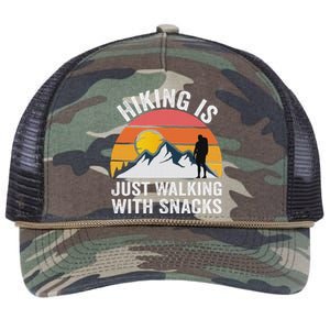 Hiking Is Just Walking With Snacks Hiking Humor Retro Rope Trucker Hat Cap