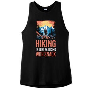 Hiking Is Just Walking With Snacks. Hiking Humor Ladies PosiCharge Tri-Blend Wicking Tank