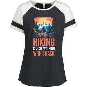 Hiking Is Just Walking With Snacks. Hiking Humor Enza Ladies Jersey Colorblock Tee