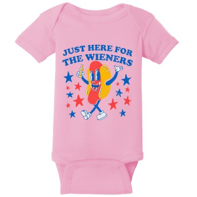 Hotdog IM Just Here For The Wieners Baby Bodysuit