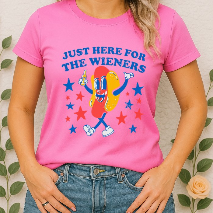 Hotdog IM Just Here For The Wieners Womens T-Shirt