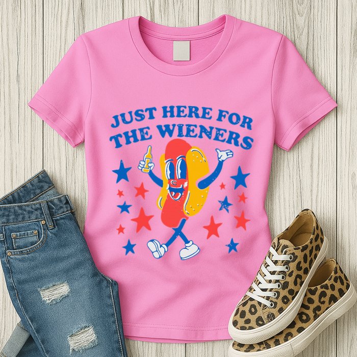 Hotdog IM Just Here For The Wieners Womens T-Shirt