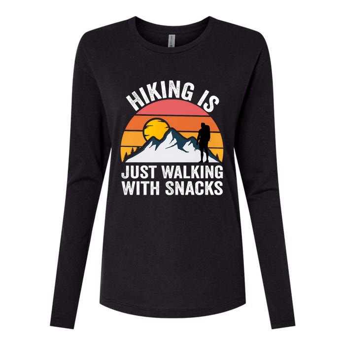 Hiking Is Just Walking With Snacks Hiking Humor Funny Saying Premium Womens Cotton Relaxed Long Sleeve T-Shirt