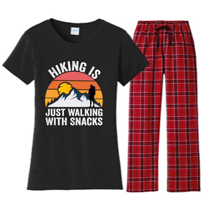 Hiking Is Just Walking With Snacks Hiking Humor Funny Saying Premium Women's Flannel Pajama Set