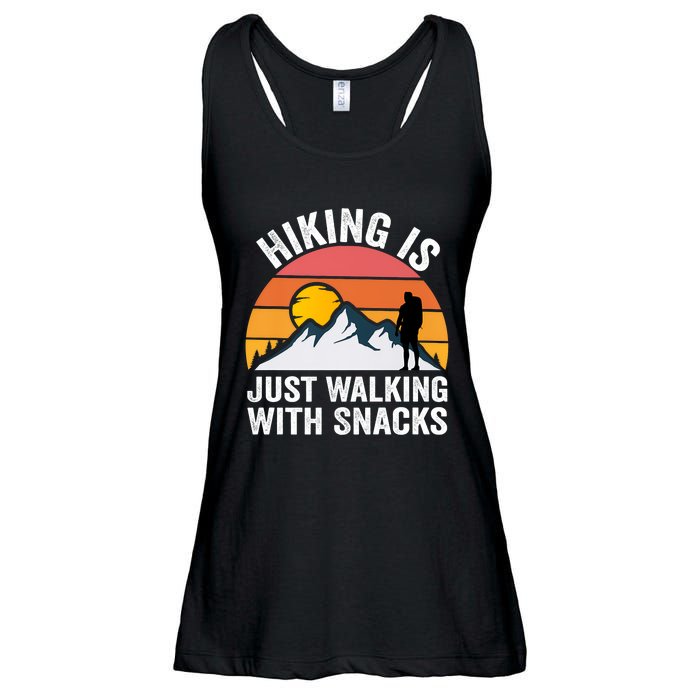 Hiking Is Just Walking With Snacks Hiking Humor Funny Saying Premium Ladies Essential Flowy Tank