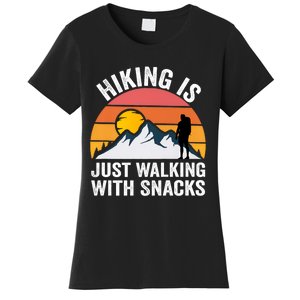 Hiking Is Just Walking With Snacks Hiking Humor Funny Saying Premium Women's T-Shirt