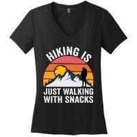 Hiking Is Just Walking With Snacks Hiking Humor Funny Saying Premium Women's V-Neck T-Shirt