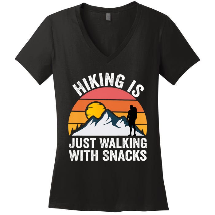 Hiking Is Just Walking With Snacks Hiking Humor Funny Saying Premium Women's V-Neck T-Shirt