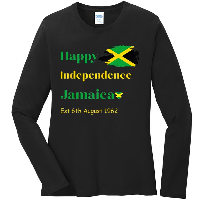 Happy Independence Jamaica Day Jamaican Flag 1962 Ladies Long Sleeve Shirt