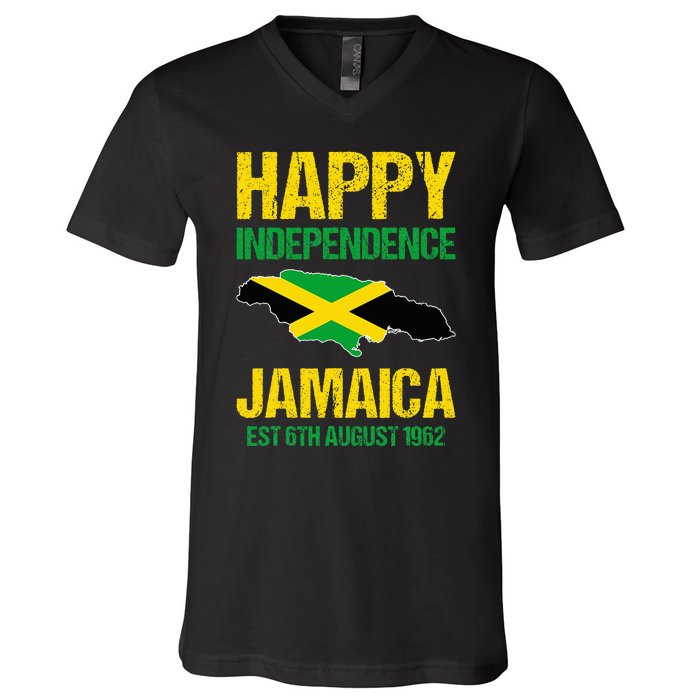 Happy Independence Jamaica Est 6th August 1962 Jamaican V-Neck T-Shirt