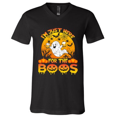 Halloween IM Just Here For The Boos Funny Ghost Costume V-Neck T-Shirt