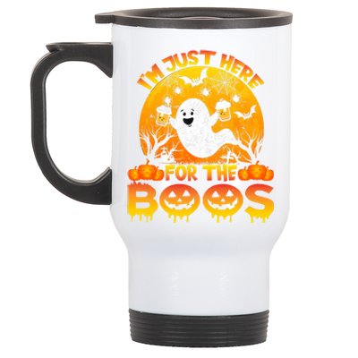 Halloween IM Just Here For The Boos Funny Ghost Costume Stainless Steel Travel Mug