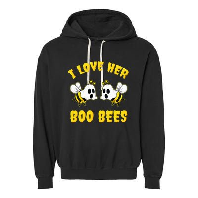 Halloween I Love Her Boo Bees Funny Garment-Dyed Fleece Hoodie