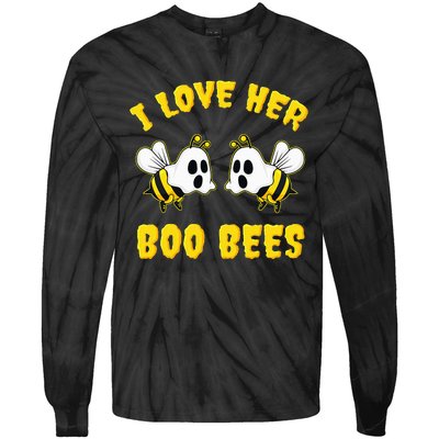 Halloween I Love Her Boo Bees Funny Tie-Dye Long Sleeve Shirt