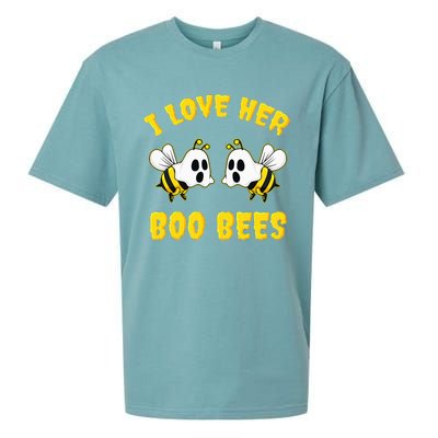 Halloween I Love Her Boo Bees Funny Sueded Cloud Jersey T-Shirt