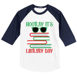 Hooray ItS Library Day Book Lovers Librarian Xmas Christmas Gift Baseball Sleeve Shirt