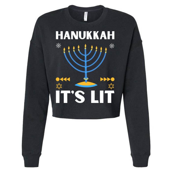 Hanukkah It's Lit Cool Design Cropped Pullover Crew