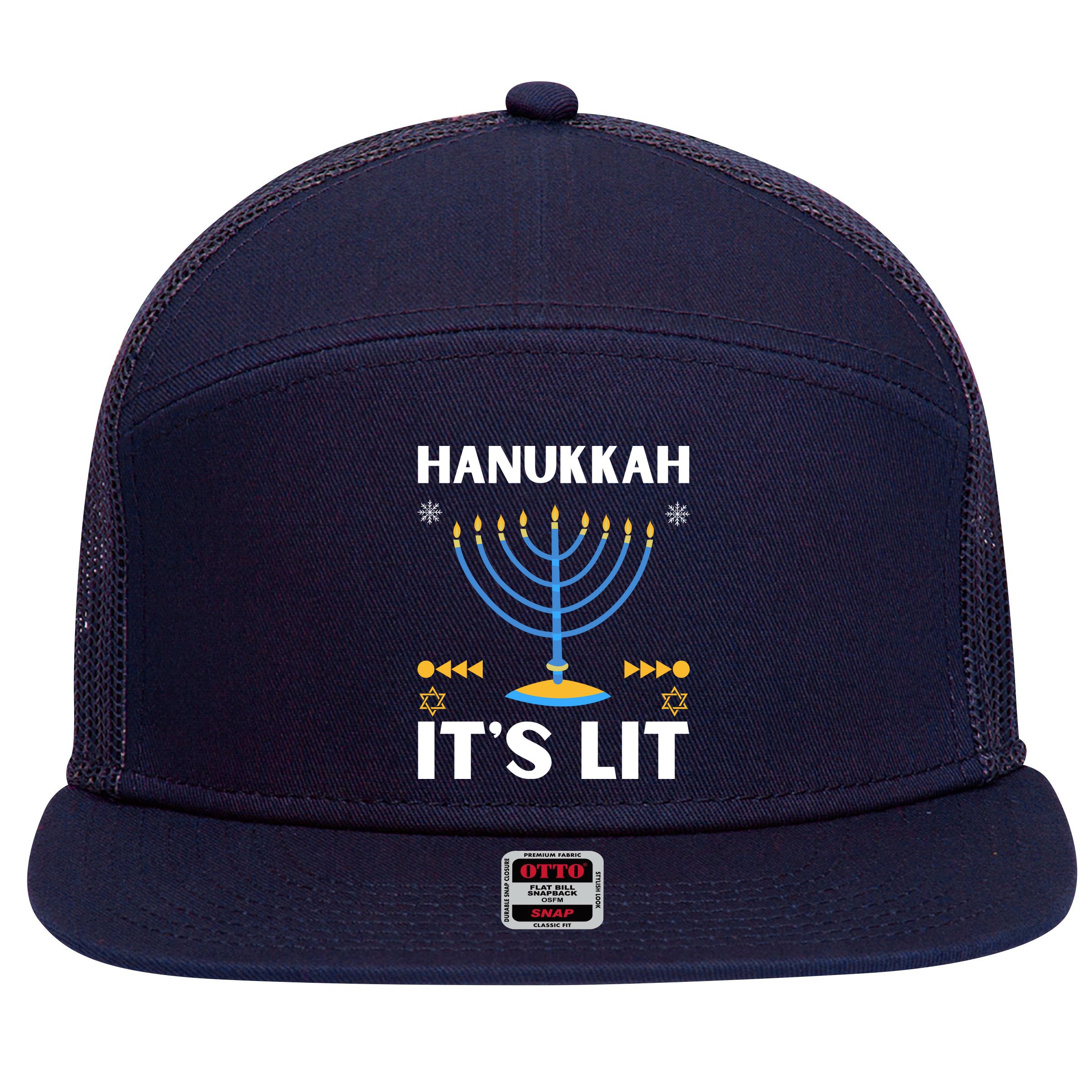 Hanukkah It's Lit Cool Design 7 Panel Mesh Trucker Snapback Hat