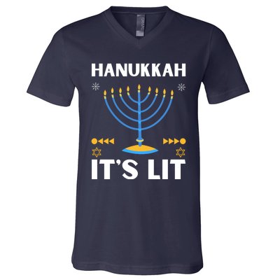 Hanukkah It's Lit Cool Design V-Neck T-Shirt