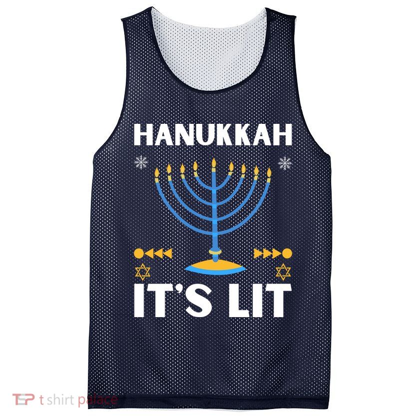 Hanukkah It's Lit Cool Design Mesh Reversible Basketball Jersey Tank