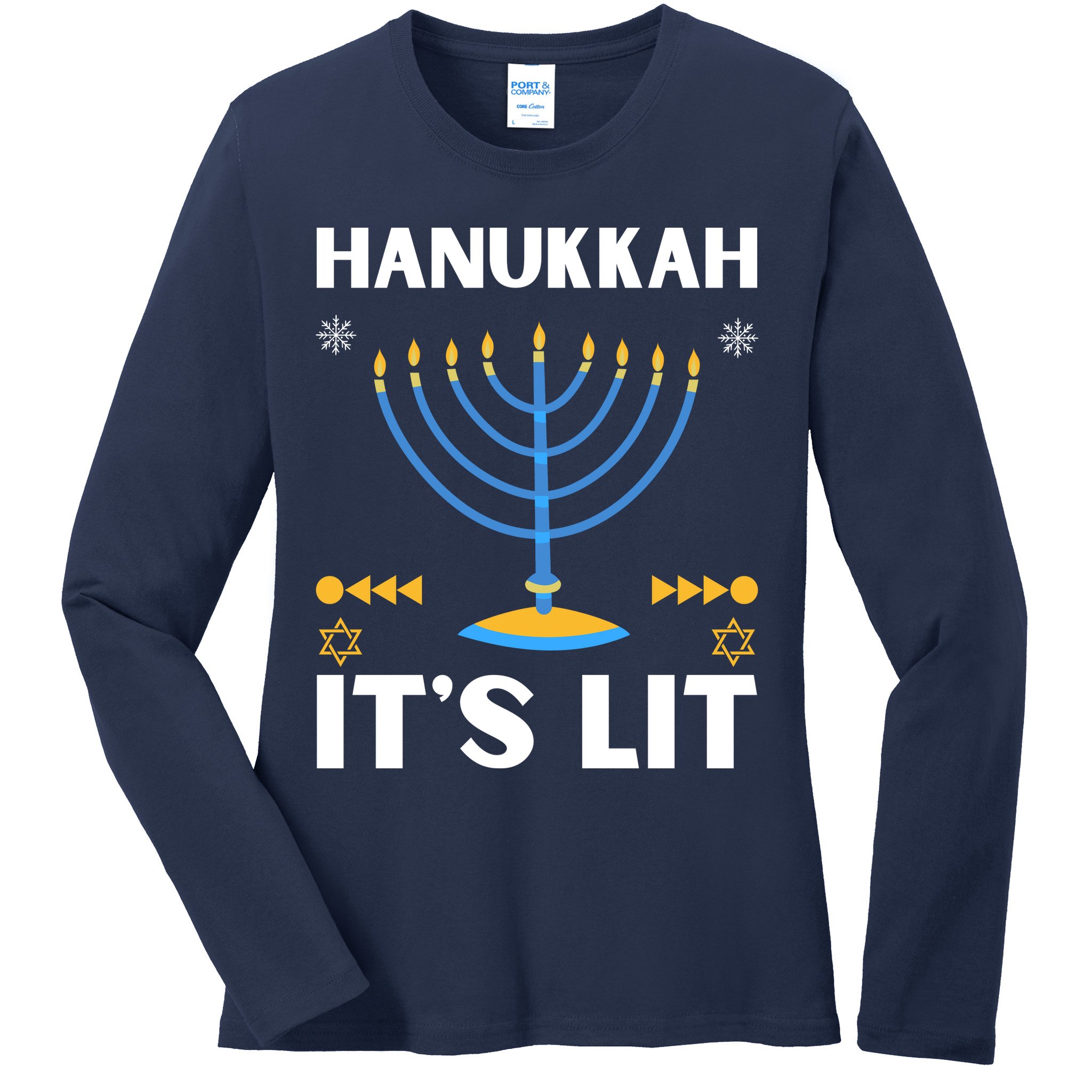 Hanukkah It's Lit Cool Design Ladies Long Sleeve Shirt
